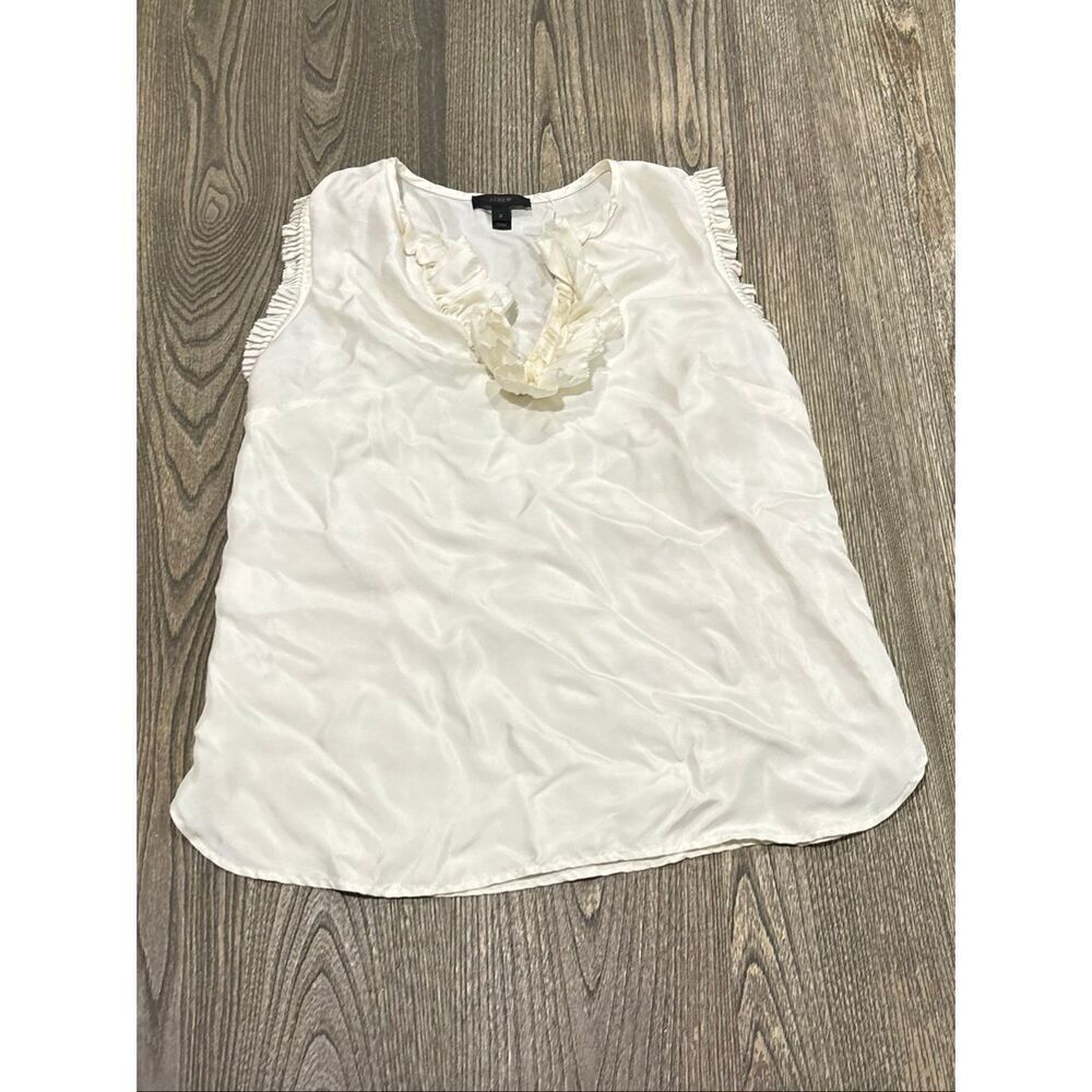 J. Crew Womens Sleeveless Jabot V-Neck Tank Top 100% Silk Pullover Beige Size 2